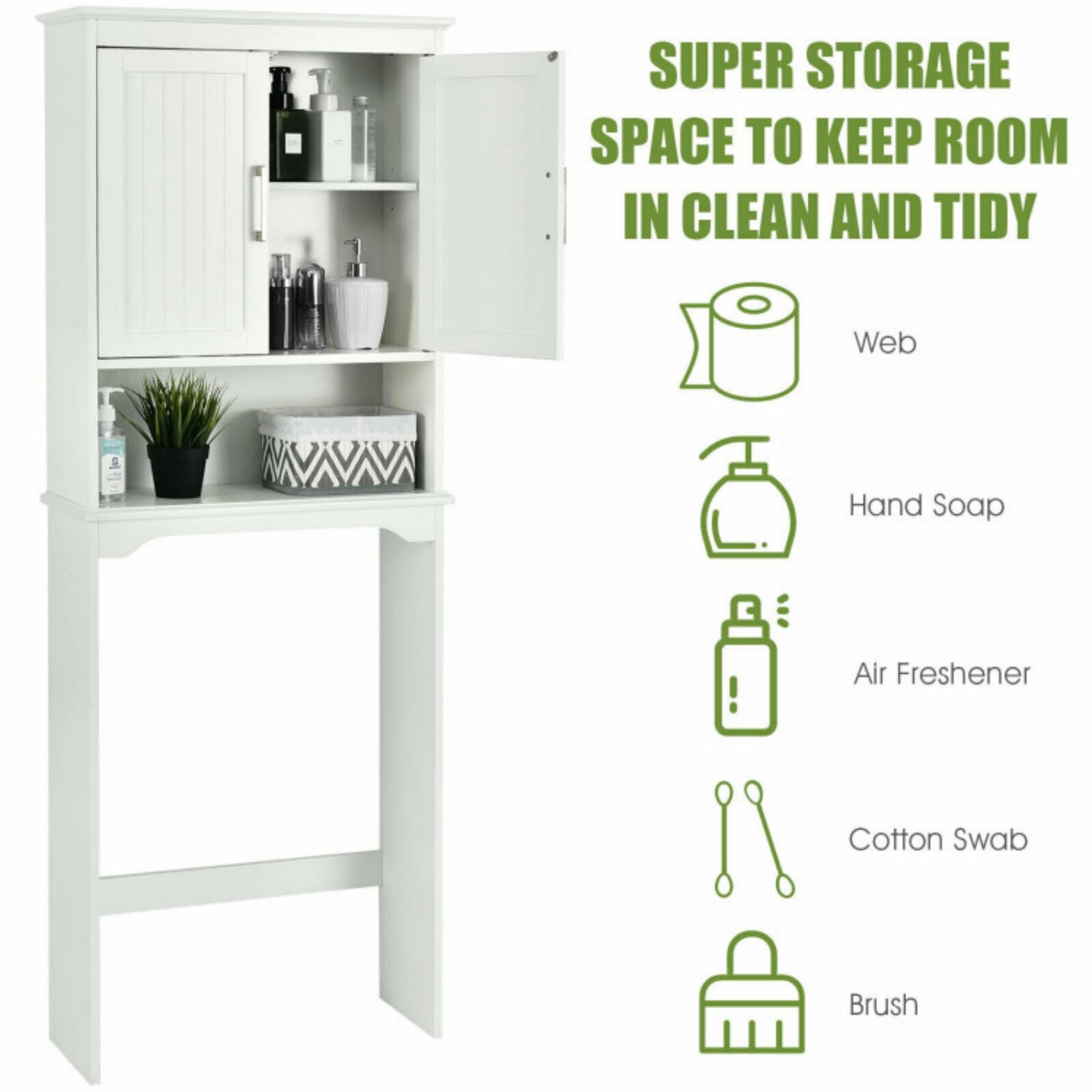 25 in. W x 66 in. H x 9 in. D Bathroom White Over-the-Toilet Storage