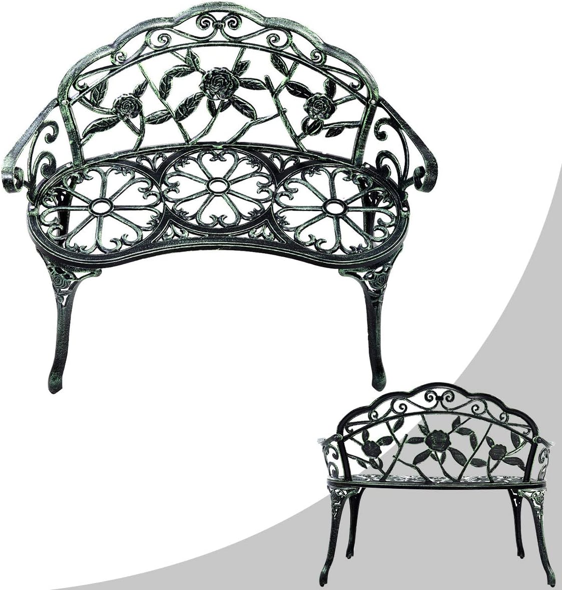 2-Person Bronze Cast Aluminum Patio Garden Outdoor Bench Chair