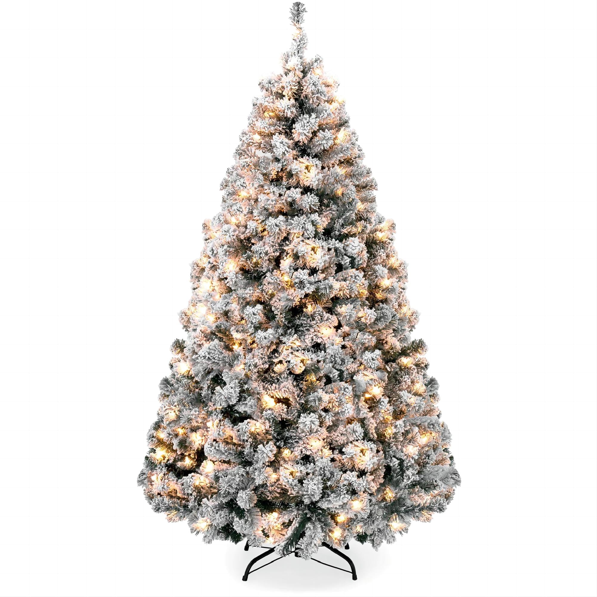 SUGIFT 6ft Pre-Lit Holiday Christmas Pine Tree w/ Snow Flocked Branches, 250 Warm White Lights