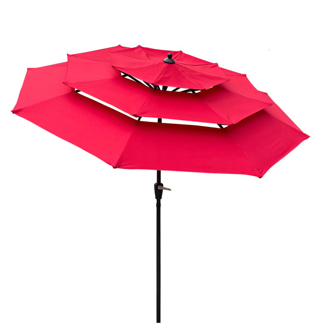 SUGIFT Double Vented 3-Tier Patio Market Table Umbrella-Red