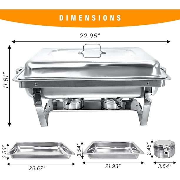 SUGIFT Chafing Dish Buffet Set 4 Pack 8QT Stainless Steel Food Warmer Chafer Complete Set with Water Pan, Chafing Fuel Holder for Home Party, Buffets, Wedding, Banquet, Catering Events