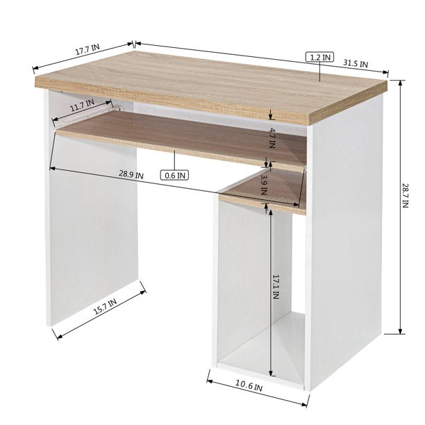 SUGIFT Bicolor Writing-Computer Desk with Storage, Large Students-Study Desk with Shelf Home-Office PC Laptop Table Modern Wood Workstation, Oak & White