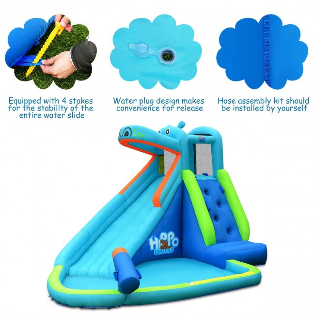 SUGIFT Hippo Inflatable Water Slide Bounce House,Outdoor Inflatable Kid Castle with Air Blower