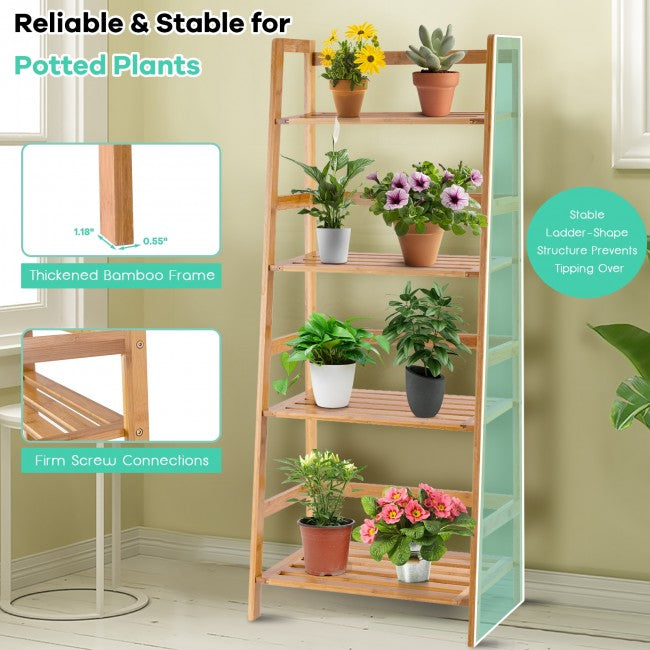 SUGIFT Multifunctional 4 Shelf Bamboo Plant Flower Storage Stand Rack