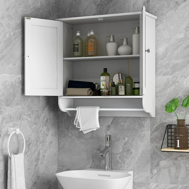 SUGIFT Bathroom Cabinet Wall Mounted, Bathroom Medicine Cabinet with Bar & Double Door