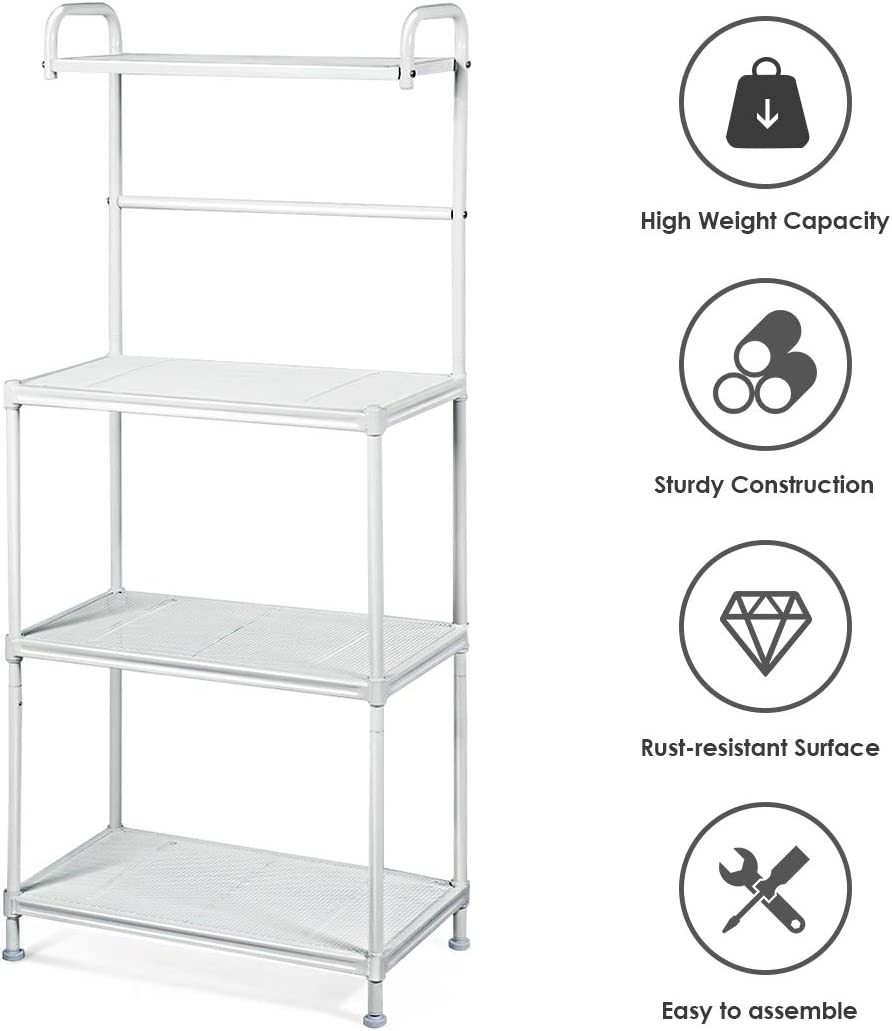 White 4-Tier Kitchen Storage Shelf Rack Microwave Cart Kitchen Cart