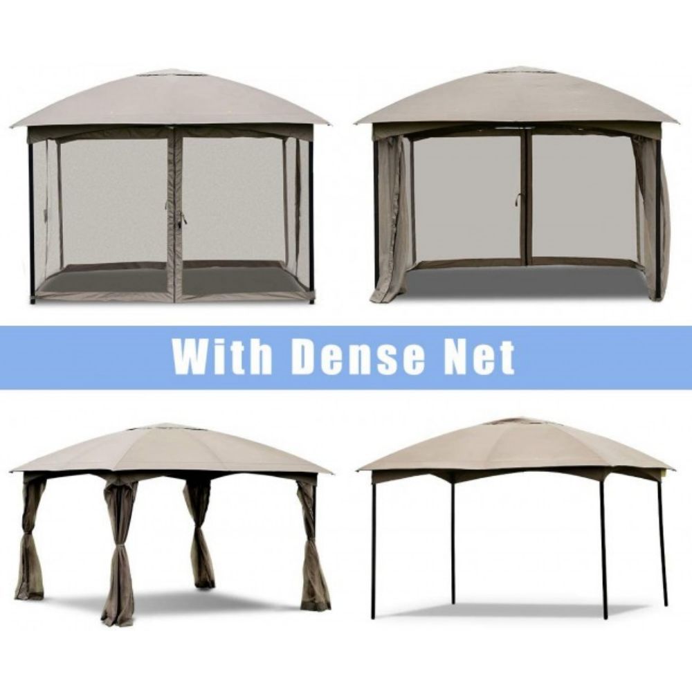 11.5 ft. x 11.5 ft. Brown Fully Enclosed Outdoor Gazebo with Removable 4 Walls