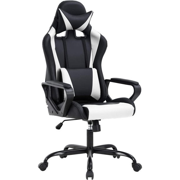 SUGIFT Gaming Chair PC Office Chair Computer Racing Chair PU Desk Task Chair Ergonomic Executive Swivel Rolling Chair with Lumbar Support for Back Pain Women, Men (White)