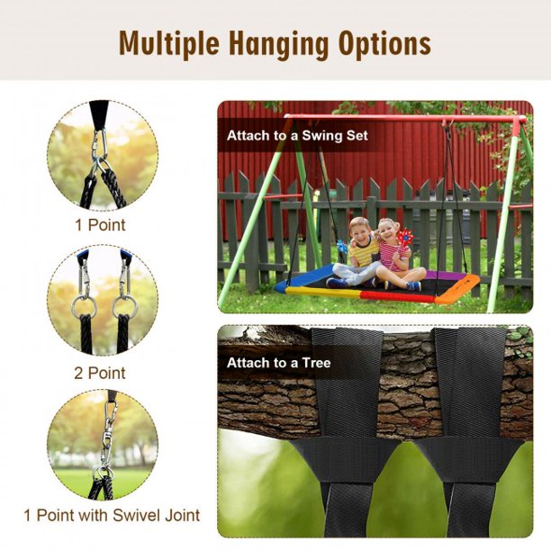 60 Inches 700 LBS Tree Swing Outdoor Platform Swing with 2 Hanging Straps