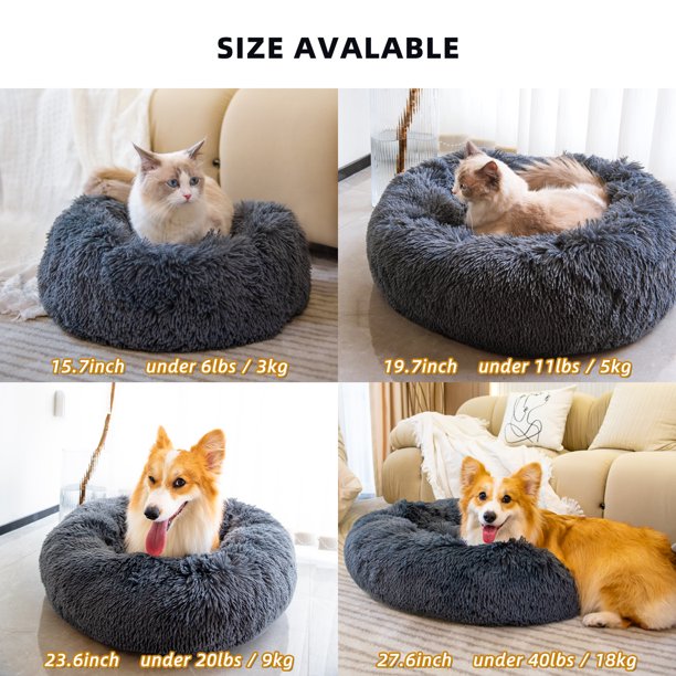 SUGIFT Pet Beds for Cats, Anti Anxiety Fluffy Dog Bed Cuddler with Anti-Slip & Water-Resistant Bottom, Washable Calming Dog Bed for Small Medium Pets 15.7 x 15.7inch