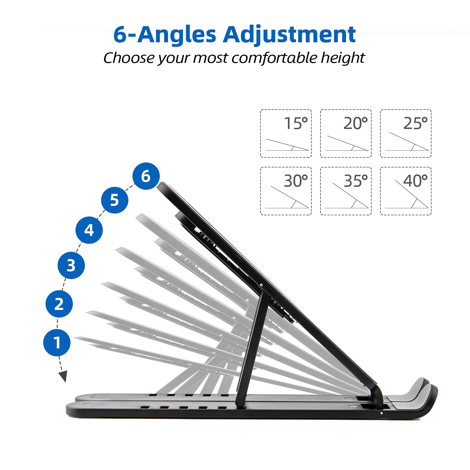 SUGIFT Portable Laptop Stand, Six-Speed Adjustable Angle, Ergonomic Foldable Computer Stand, Black