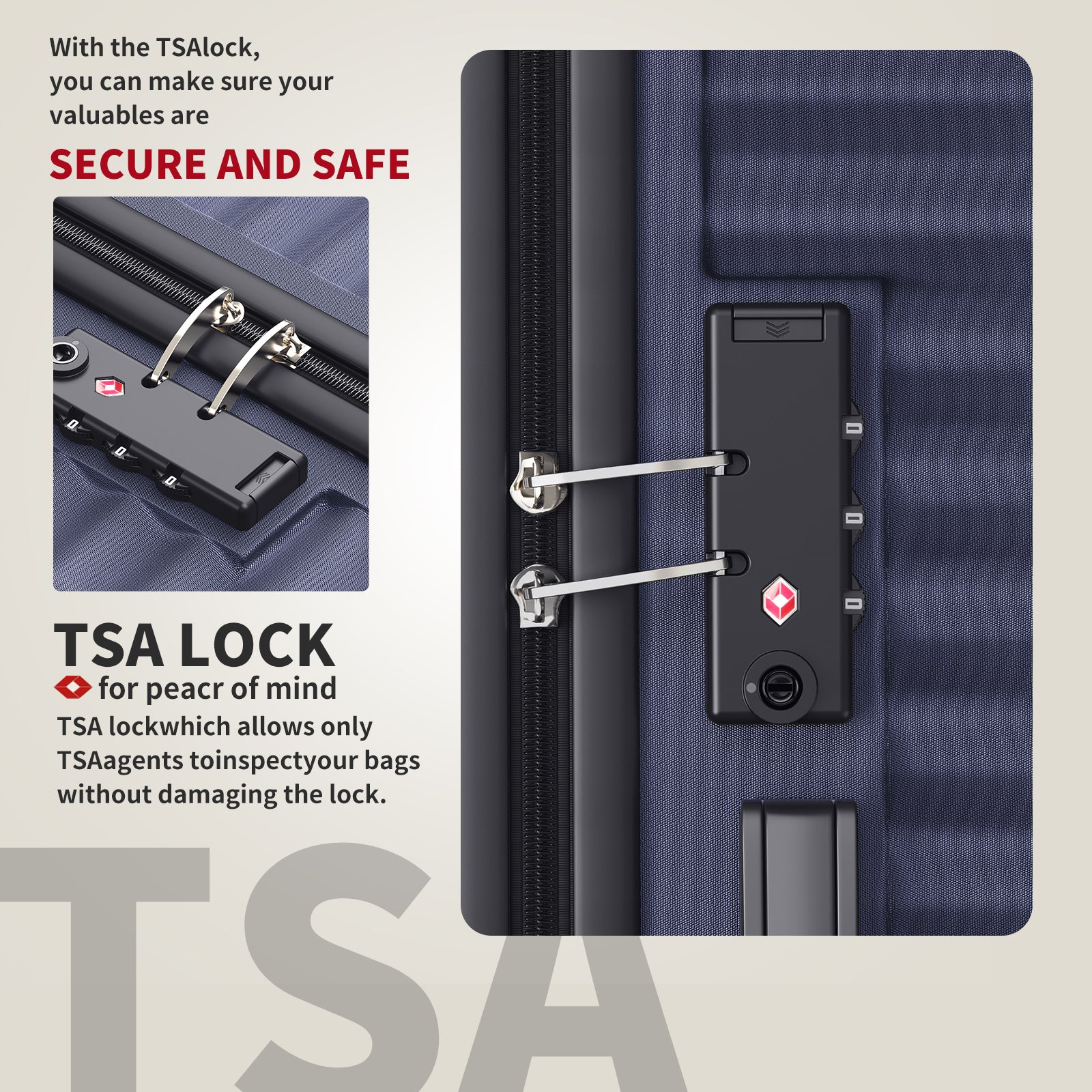 3-Piece Dark Blue Suitcase Luggage Set with TSA Lock