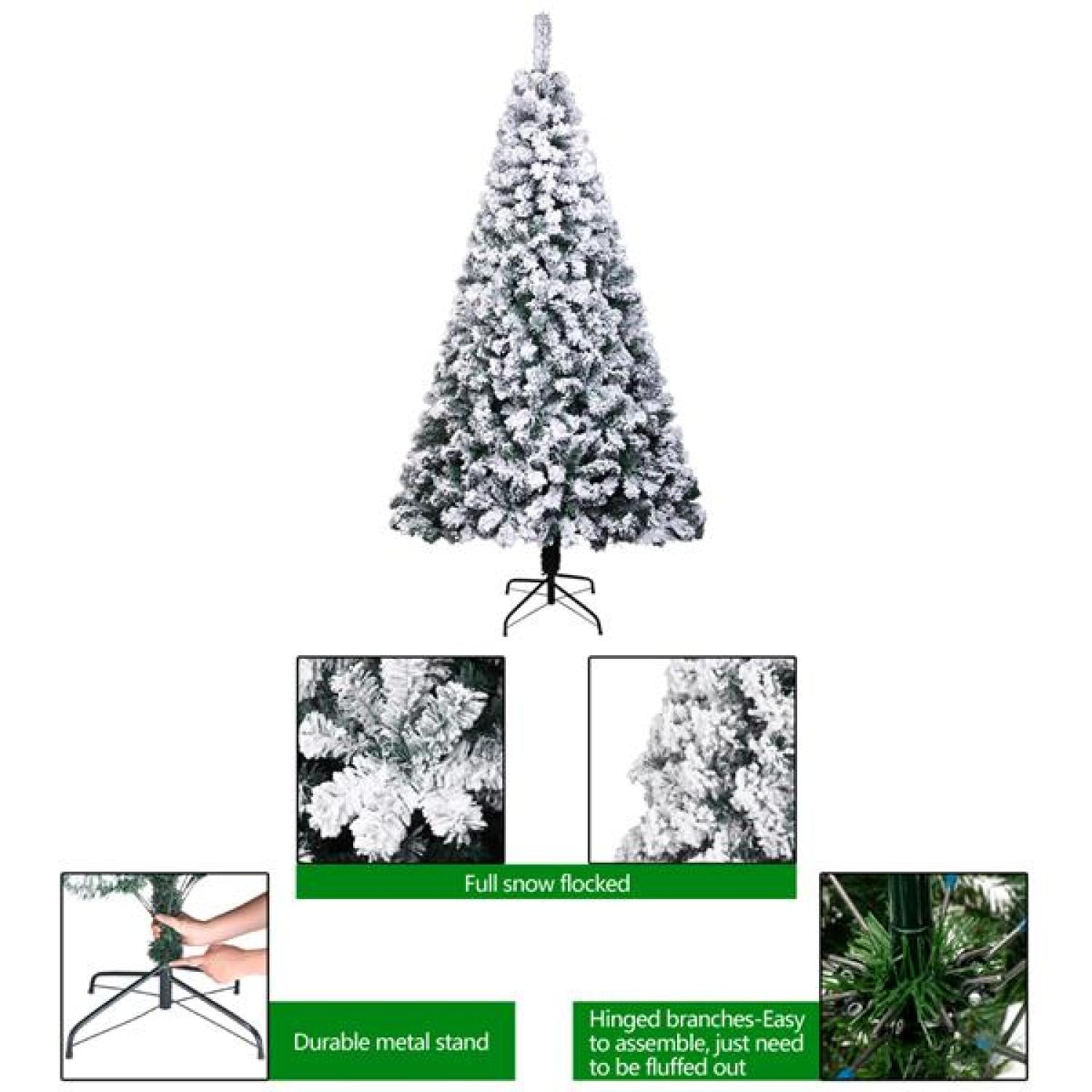 SUGIFT 6FT Hinged Artificial Flocked Christmas Tree w/ 750 Thicken Tips