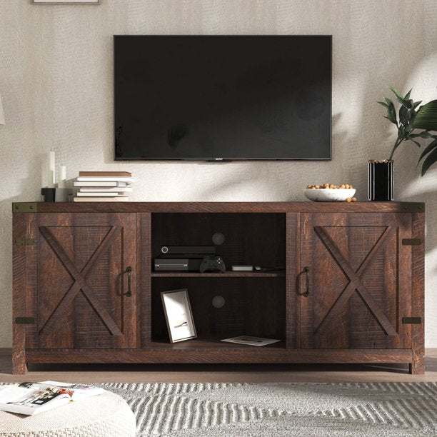 TV Stand 58 in Entertainment Center with Storage Cabinet with 3-Tier Adjustable Shelves Industrial Espresso
