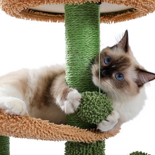 SUGIFT Indoor Cat Tree Cactus Cat Tower with Sisal Covered Scratching Post, Cozy Condo, Plush Perches and Fluffy Balls