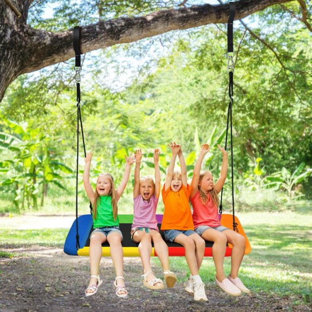 60 Inches 700 LBS Tree Swing Outdoor Platform Swing with 2 Hanging Straps