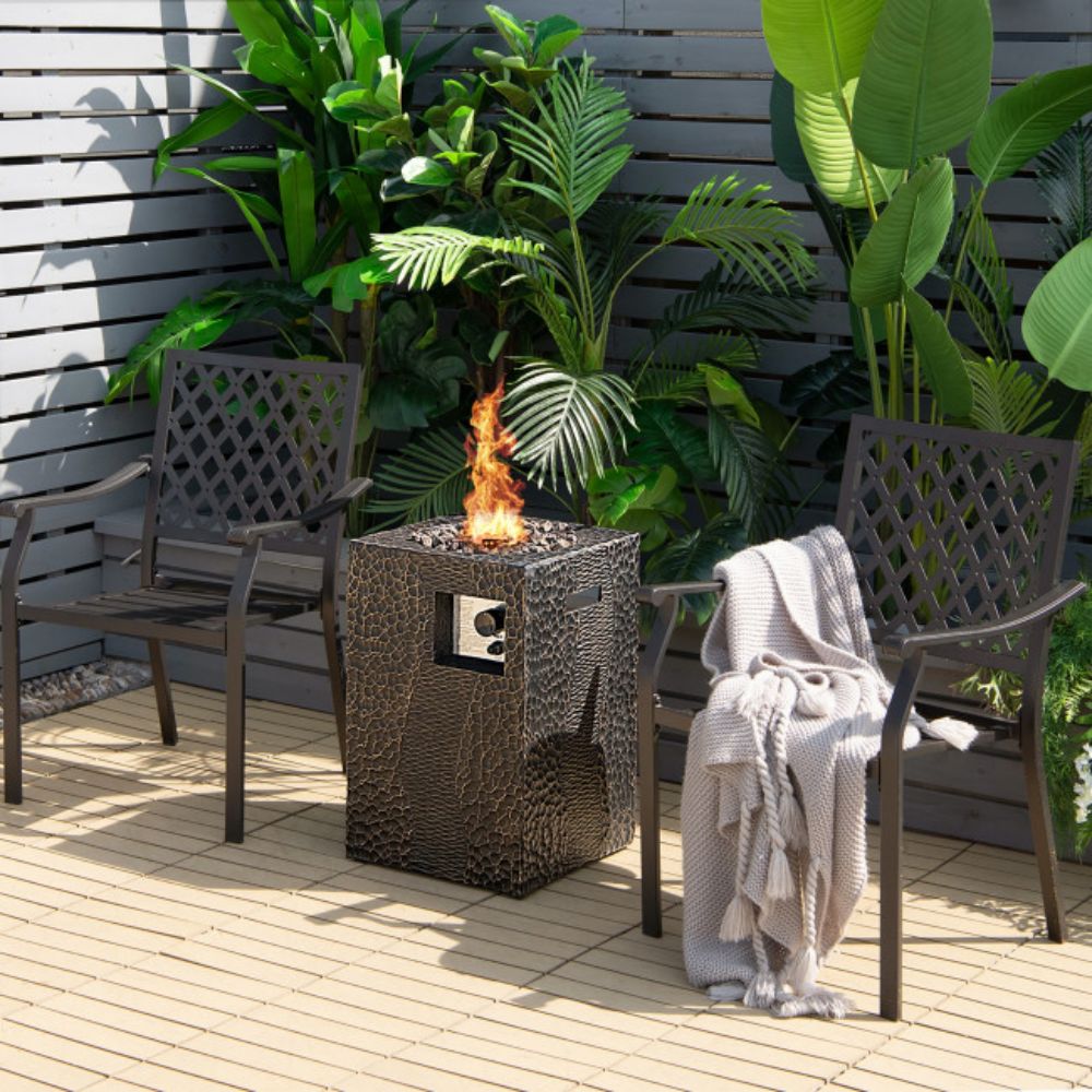 16 in. Outdoor Steel Square Propane Fire Pit with Lava Rocks Waterproof Cover