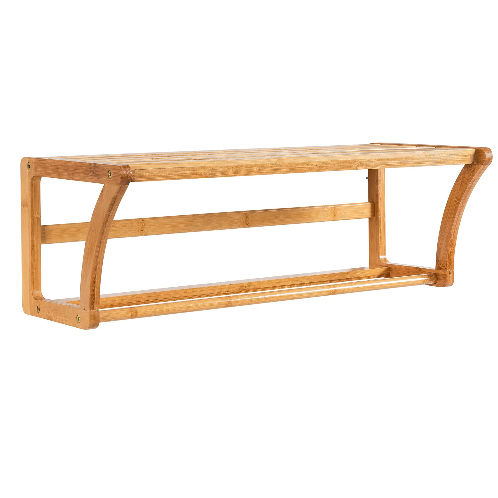 23.5 in. W x 8 in. H x 10 in. D Brown Bamboo Wall Mount Shelf and Towel Rack