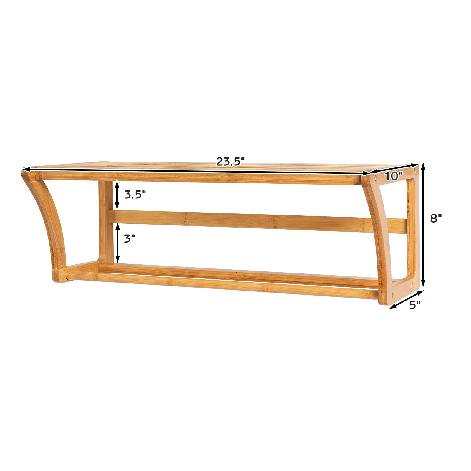 23.5 in. W x 8 in. H x 10 in. D Brown Bamboo Wall Mount Shelf and Towel Rack