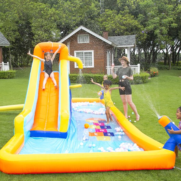 Inflatable Water Park Bounce House Slide Bouncer with Climbing Wall with 450W Blower