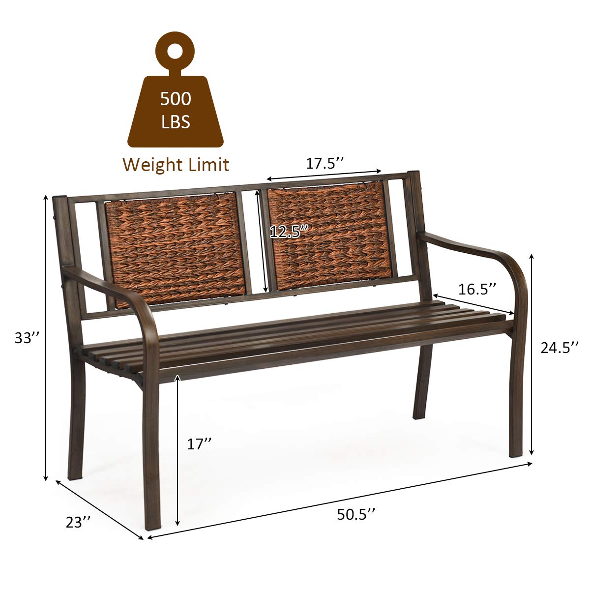 2-Person Bronze Metal Outdoor Bench