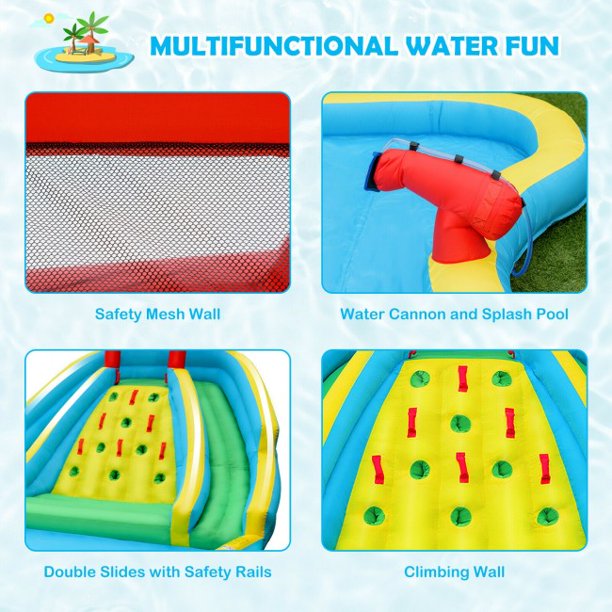 Inflatable Bounce House Water Park with Double Slide and Climbing Wall