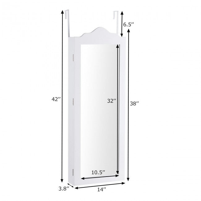 SUGIFT Wall Mounted Mirrored Jewelry Armoire Storage Organizer,White