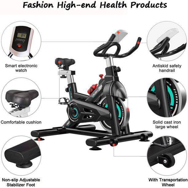 SUGIFT Adjustable Exercise Bike Magnetically Controlled Exercise Bike with LCD Screen and Bottle Cage Black blue