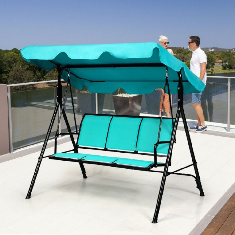 3-Person Blue Metal Patio Swing Canopy