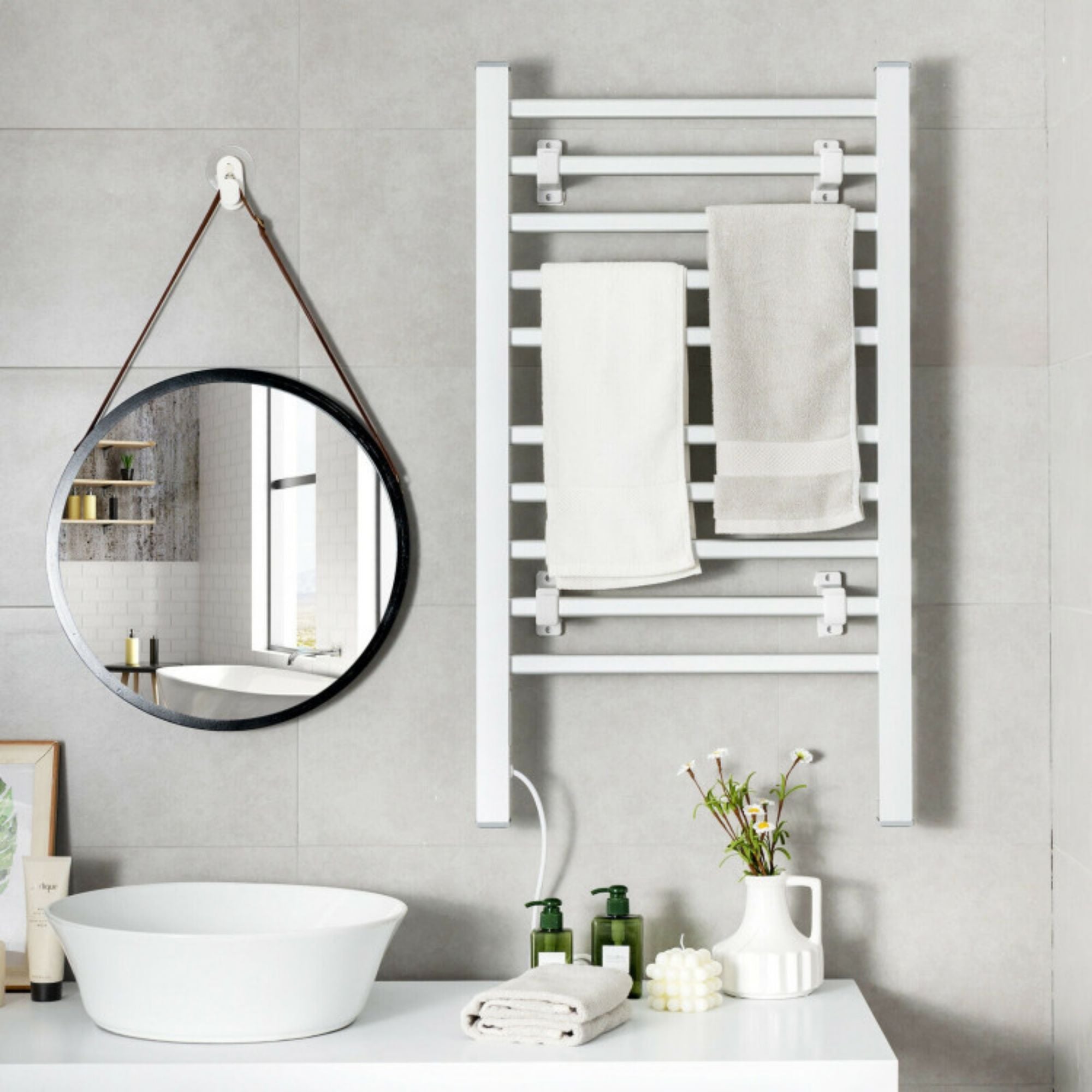 2 in. 1 Freestanding and Wall-mounted Towel Warmer Drying Rack with Timer in Silver