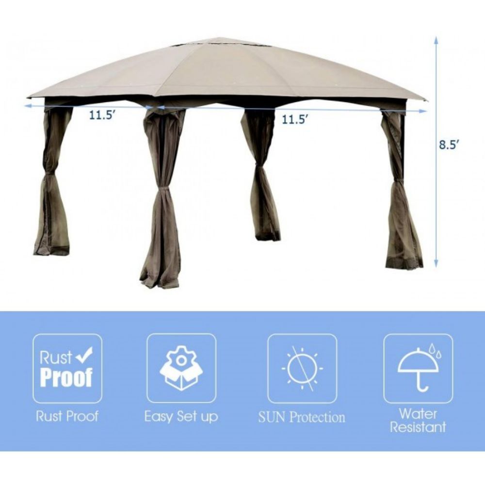 11.5 ft. x 11.5 ft. Brown Fully Enclosed Outdoor Gazebo with Removable 4 Walls