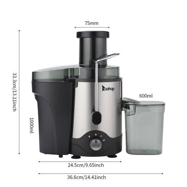 Luobod Electric Extraction Juice, Large Caliber 600ML Juice Cup 1000ML Slag Cup, Stainless Steel, Black