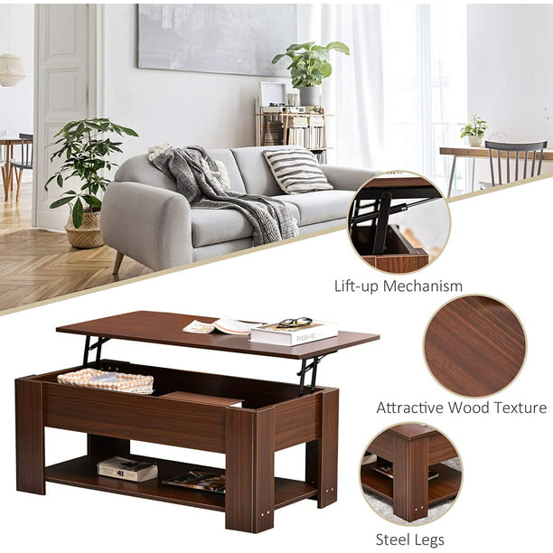 SUGIFT Lift 41" Lift Top Coffee Table and Lift Tabletop Brown