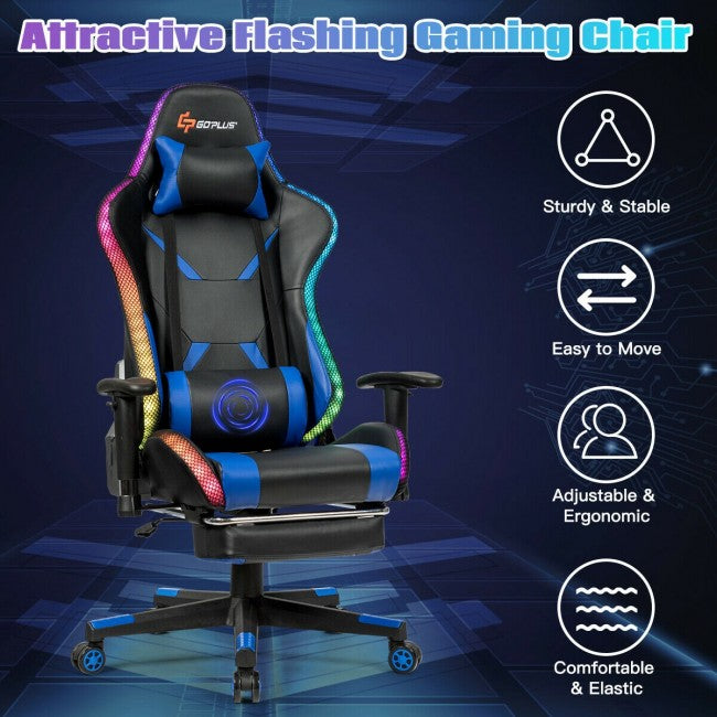 SUGIFT Ergonomic High Back Massage Gaming Chair with Light and Handrails