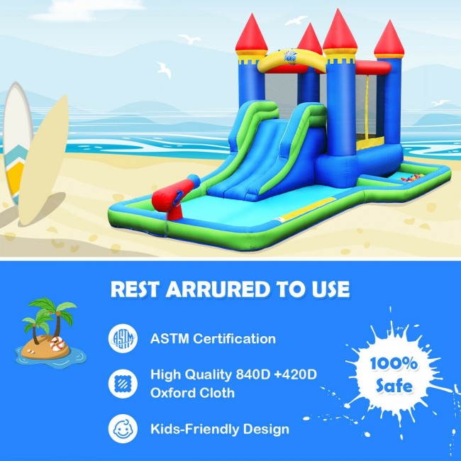 SUGIFT Inflatable Water Slide Kids Bounce House,Outdoor Backyard Big Water Park With 580W Blower