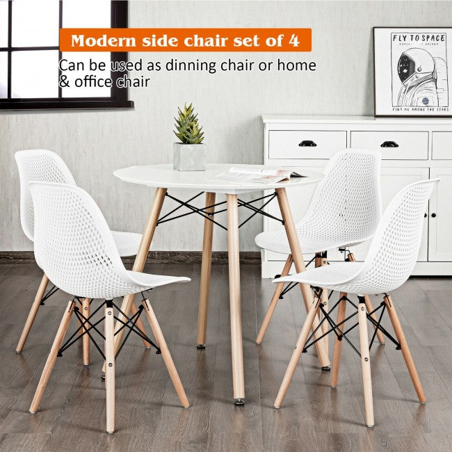 SUGIFT Modern Plastic Hollow Chair Set with Wood Leg 4 Pieces