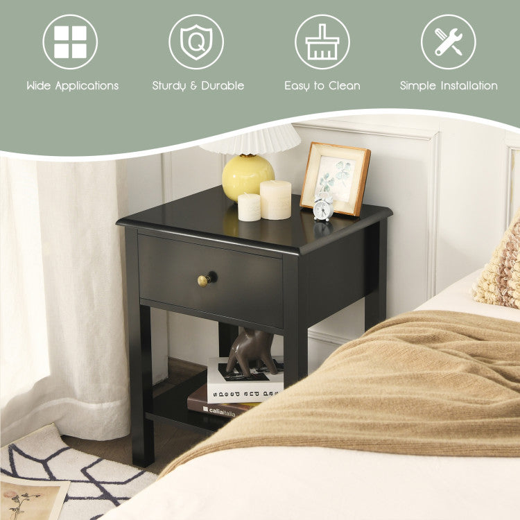 SUGIFT Nightstand End Table with Drawer and Shelf Black