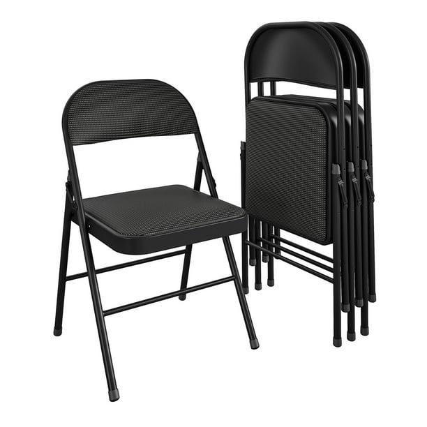 SUGIFT Fabric Padded Folding Chair, Black, 4 Count