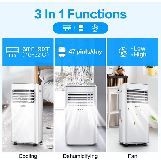 3-in-1 8000BTU Portable Air Conditioner Fan Remote Control Cools up to 160-200Sq.Ft 24 Hour Timer 61¨H-90¨H Quiet Operation for Home Office and Restaurant Include Window Kit