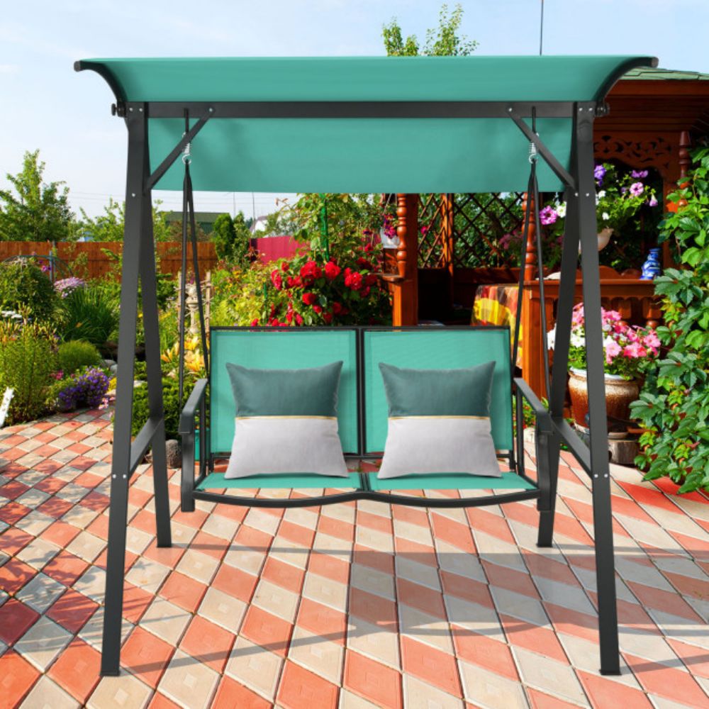 2-Person Metal Patio Swing with Canopy in Turquoise