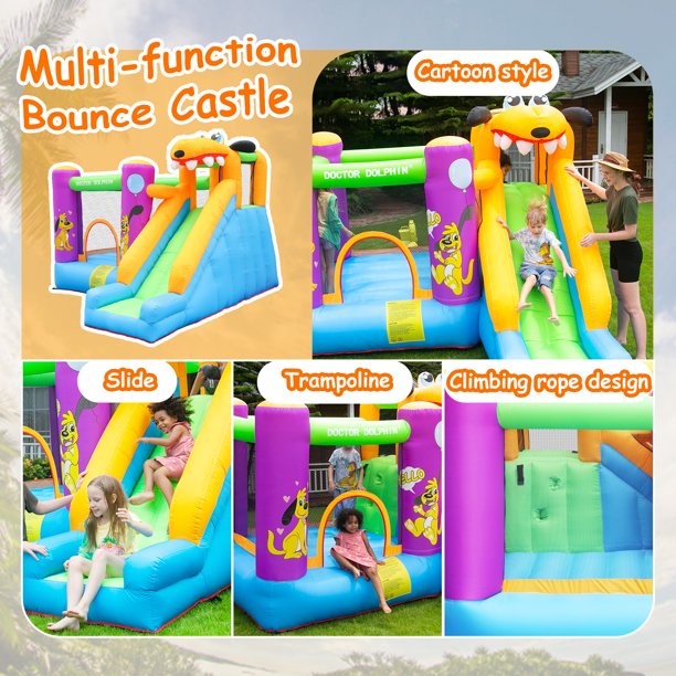 Inflatable Castle Bounce House Oxford Fabric 420D+840D Green Dog Slide and Jumping 450W Blower