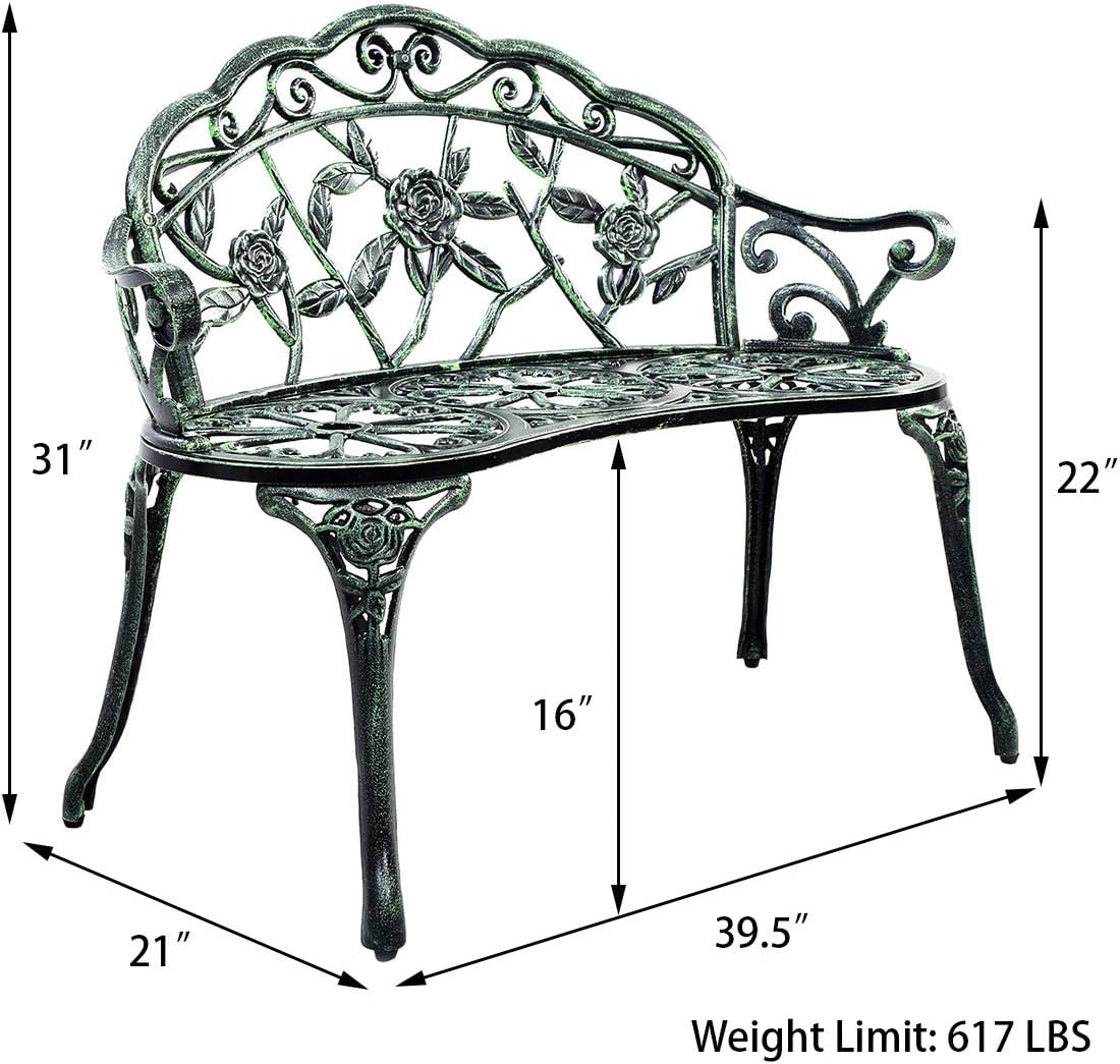 2-Person Bronze Cast Aluminum Patio Garden Outdoor Bench Chair