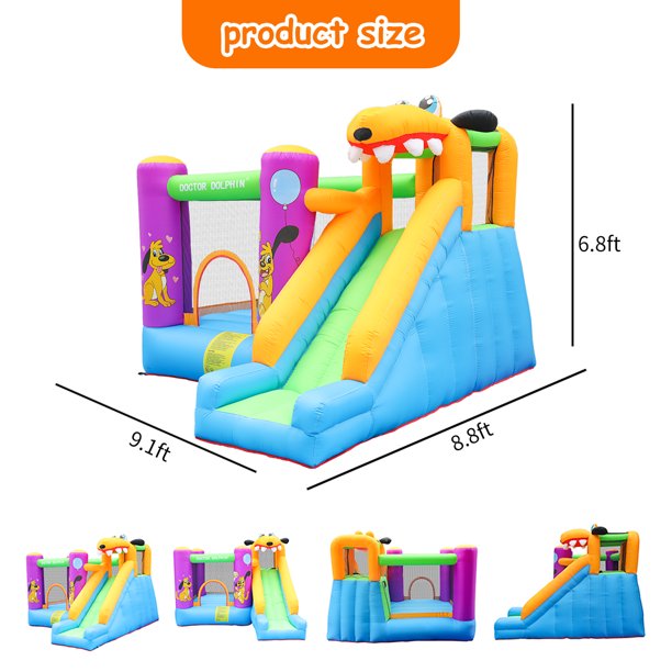 Inflatable Castle Bounce House Oxford Fabric 420D+840D Green Dog Slide and Jumping 450W Blower