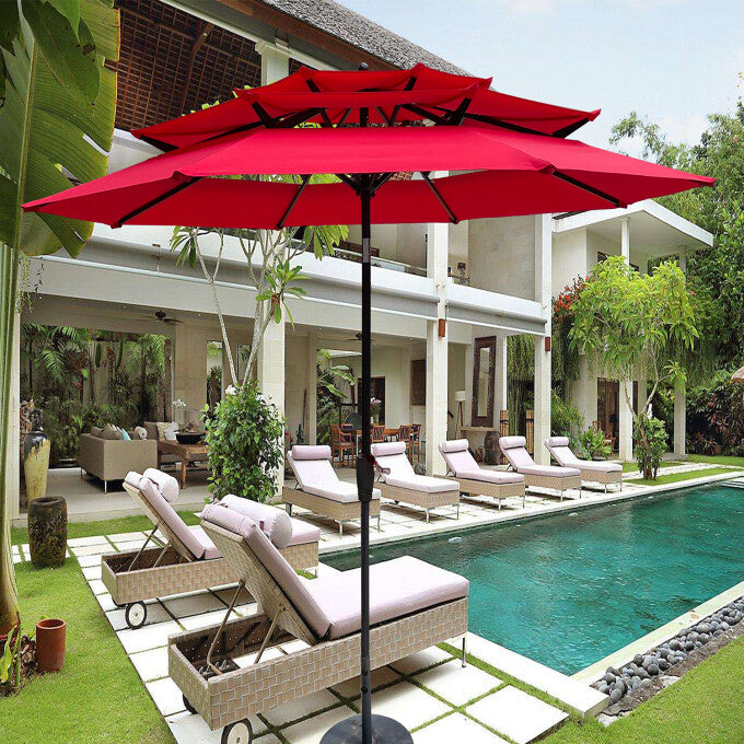 SUGIFT Double Vented 3-Tier Patio Market Table Umbrella-Red