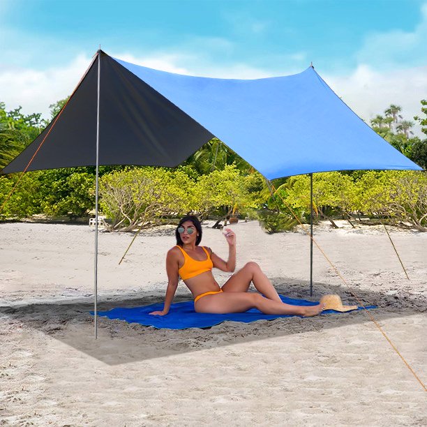 Beach Tent Canopy 10'x10' Beach Tents Sun Shelter 6-8 Person Beach Canopy  Tent Sun Shade Easy Setup Pop Up Beach Shade Canopy Portable Beach Tent UPF  50+ Waterproof 