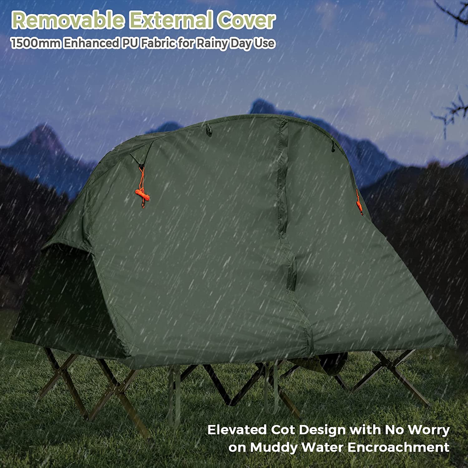 2-Person Green Outdoor Folding Camping Tent Elevated Tent with External Cover