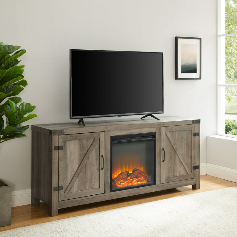 SUGIFT Modern Farmhouse Fireplace TV Stand for TVs up to 65inch, Grey Wash