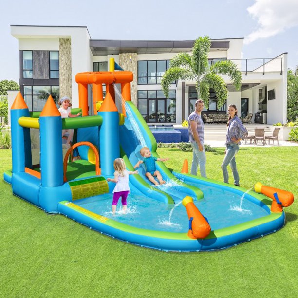 Inflatable Water Slide with Bounce House and Splash Pool