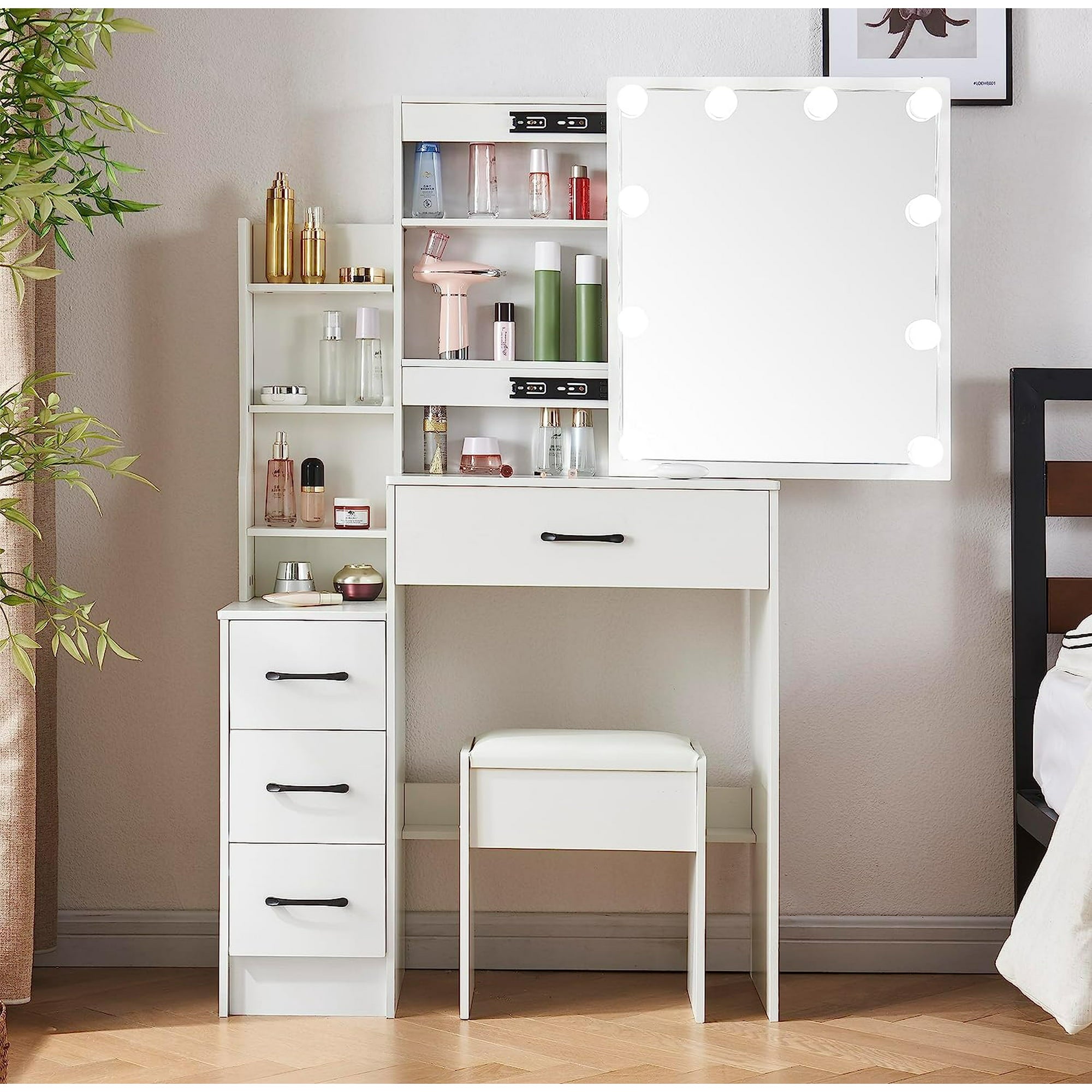 SUGIFT Vanity Desk with Mirror and Lights