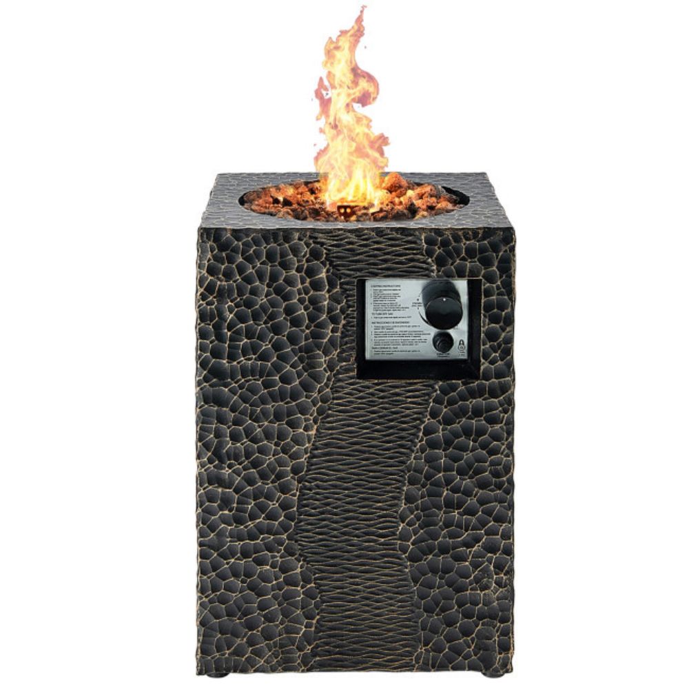 16 in. Outdoor Steel Square Propane Fire Pit with Lava Rocks Waterproof Cover